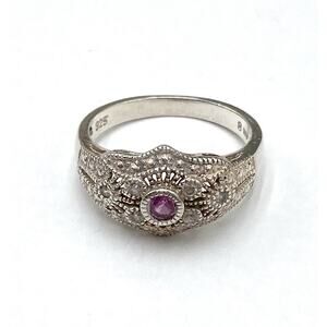 925 NV Ring Sterling Silver Ruby Cubic Zirconium Size 7.5